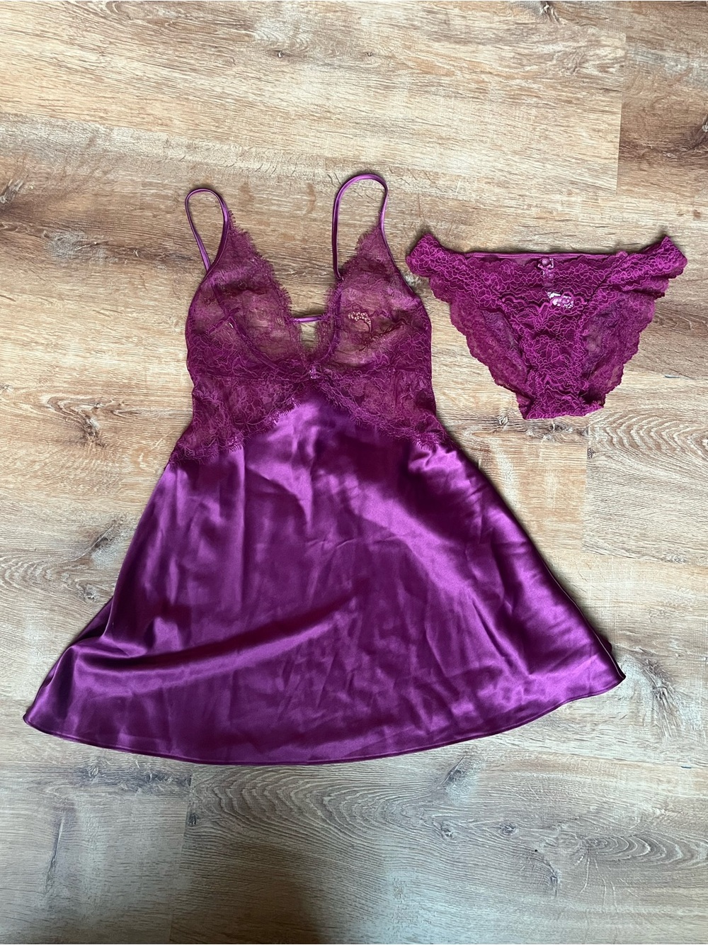 Silky Lace Chemise & Bikini Set - Plum